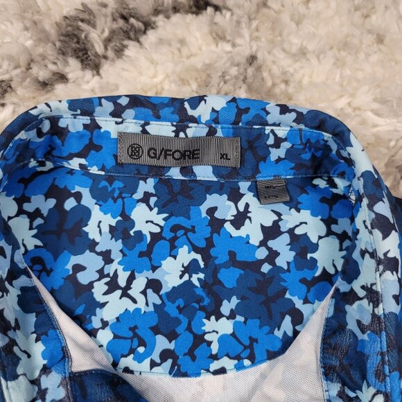 G/Fore Polo Shirt Men's XL Blue Floral Print Geometric Performance Golf Stretch - Picture 2 of 10